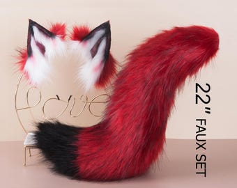 red fox tail and ear realistic faux fur wolf tail and ear kitten ear and tail set curved cat tail and ear anime cosplay petplay