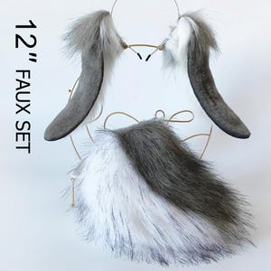 gray lop bunny ear and tail set rabbit ear and tail set bunny ears tail cosplay anime ears bunny ear headband rabbit ear petplay halloween
