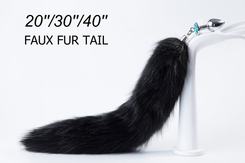 black fox tail and ear fox tail butt plug and ear wolf ear and tail plug ni...