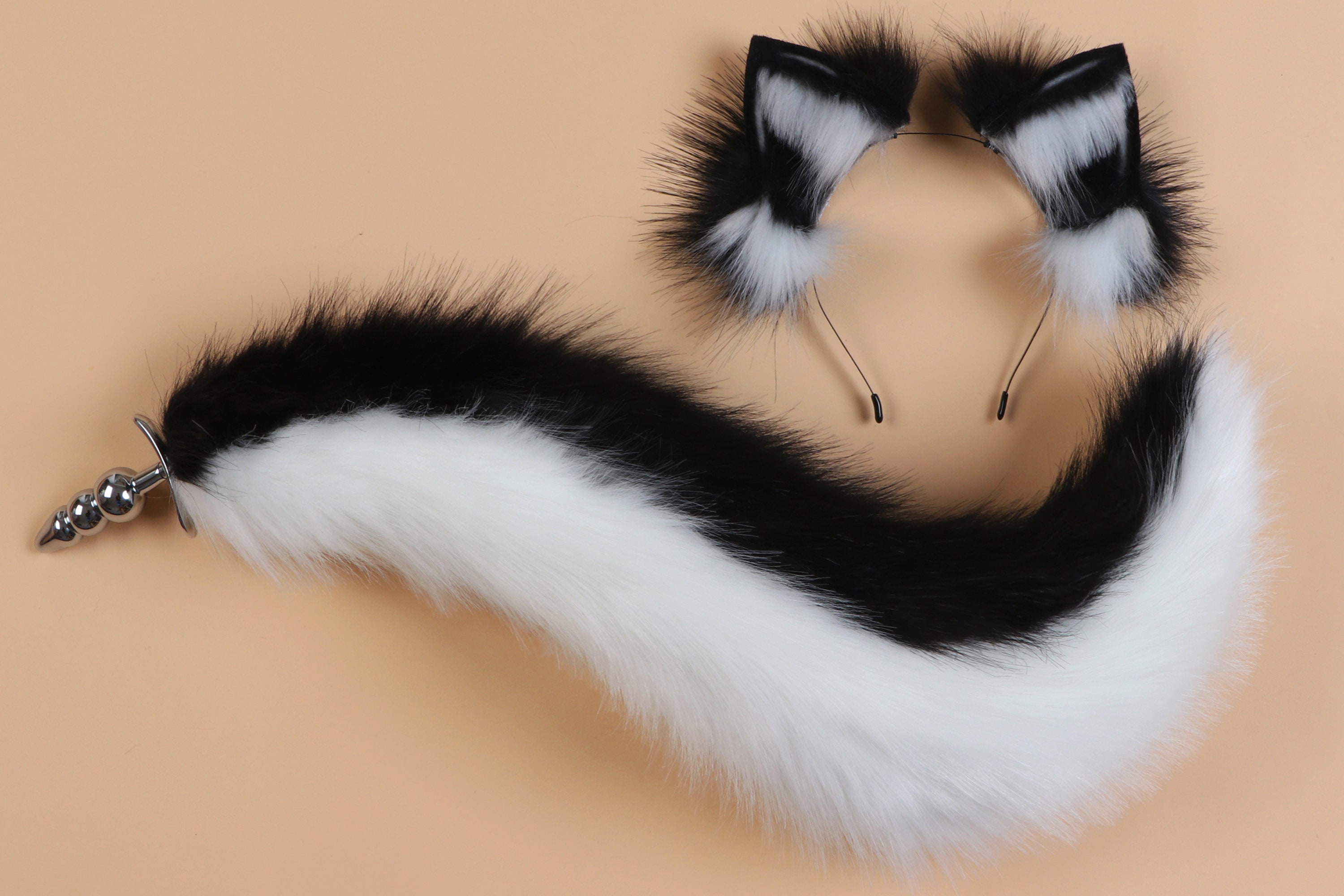 White Black Kitten Tail Butt Plug Tail Petplay Fox Tail Plug Etsy
