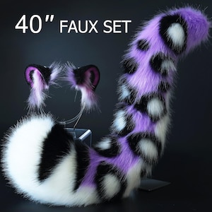 Realistische Kunstpelz lila Schnee Leopard Ohren und Schwanz Set Anime Cosplay Leopard Schwanz und Ohr Petplay Halloween Tier Rollenspiele kemonomimi