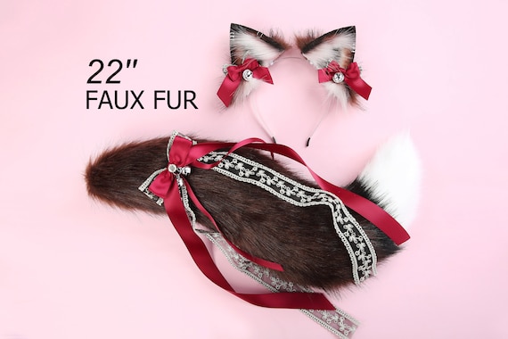 Realistic Faux Fur Fox Tail and Ear Wolf Tail and Ear Kitten  display picture 2