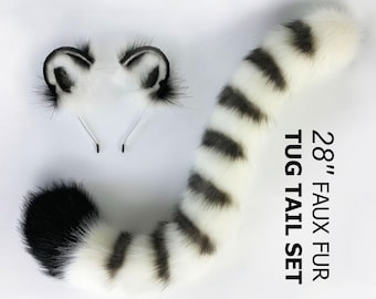 Conjunto de orejas y cola de tigre blanco de piel sintética realista, conjunto de orejas y cola de tigre para cosplay de anime, conjunto de juego para mascotas, conjunto de orejas y cola de cosplay para Halloween