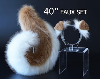 Fuskpälsvalpöron och svansset realistisk lurvig shiba inu hundsvans och öron anime cosplay herdehund kemonomimi valplekhund therian