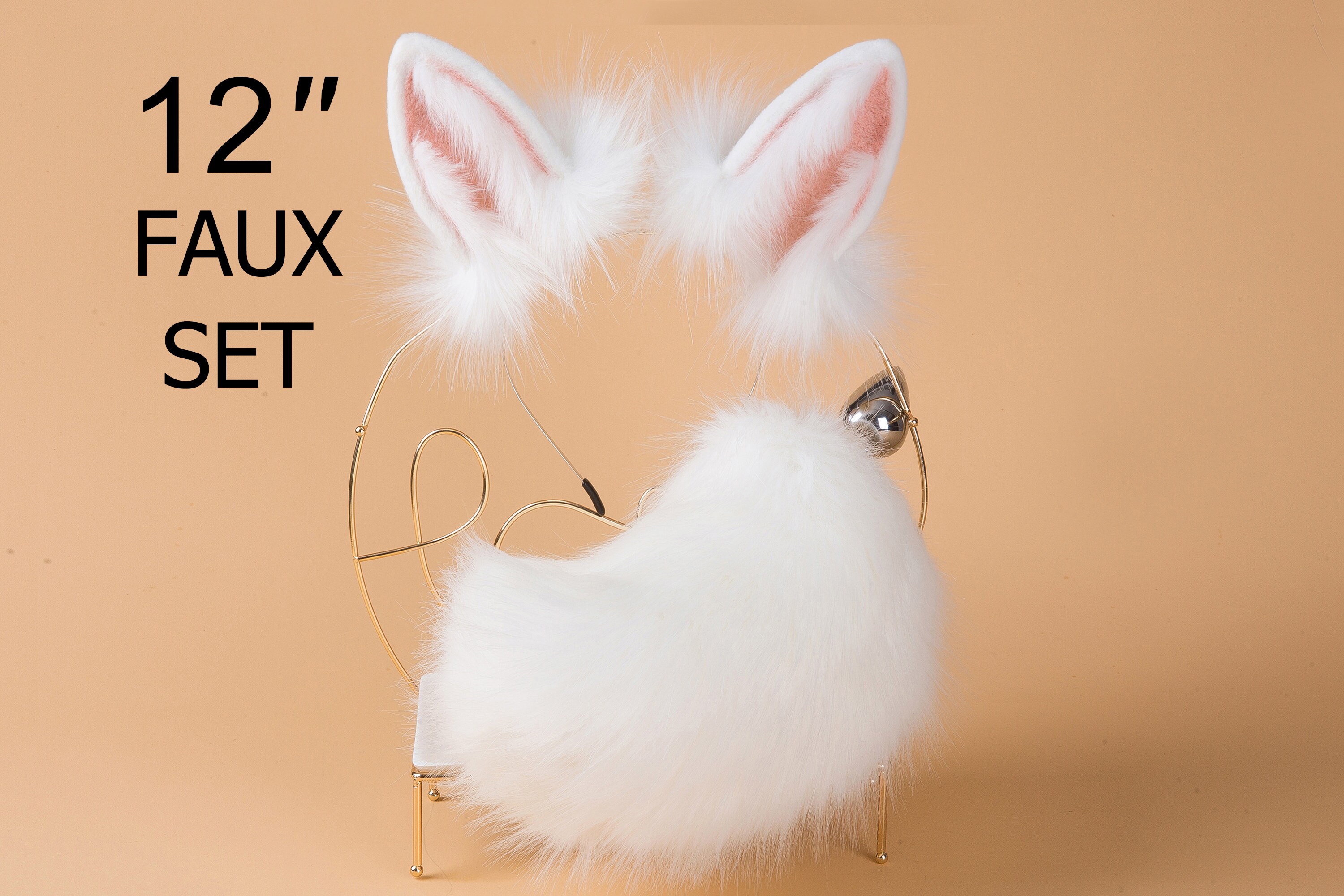 Faux fur white bunny tail plug and ear set neko cosplay anime Etsy