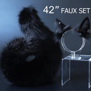 Black faux fur puppy tail and ear set realistic shiba Inu dog tail and ears anime cosplay shepherd dog kemonomimi puppy play dog ear therian