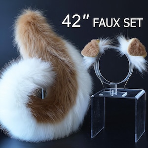 Conjunto de orejas y cola de cachorro de piel sintética, realista, peludo, cola y orejas de perro shiba inu, cosplay de anime, perro pastor, cachorro kemonomimi, perro de juego therian