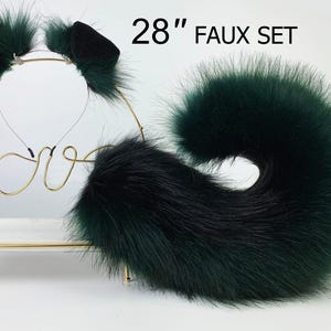 Green faux fur puppy tail and ear set shiba Inu dog tail and ears puppy ears and tail anime cosplay shepherd dog ear and tail puppy play