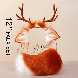 realistic faux fur deer tail and ear animal ear realistic antler ears headband fawn ear and tail set anime cosplay deer ear headband