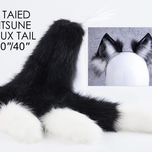 Realistische Kunstfell 3 tailed Kitsune Schwanz und Ohren set 3 Fuchs Schwänze und Ohren set Kätzchen Ohr und Schwanz set Fuchs Ohren und Schwanz Anime Cosplay