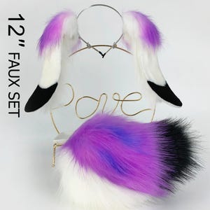 purple lop bunny ear and tail set rabbit ear and tail set bunny ears tail cosplay anime ears bunny ear headband rabbit ear petplay halloween