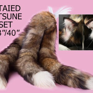 3 tailed kitsune Schwanz und Ohren set weiß 3 Fuchs Schwänze und Ohren set Kätzchen Ohren und Schwanz set kitsune Ohren und Schwanz petplay Anime Cosplay petplay