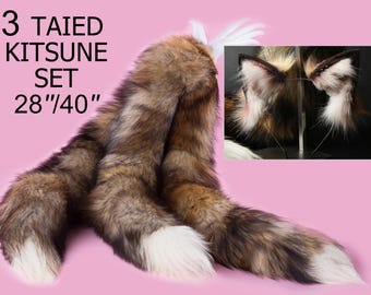 Kitsune staart en staart set wit 3 set vossenstaarten en oren kitten oor en staart set vossenoren en staart petplay anime cosplay petplay