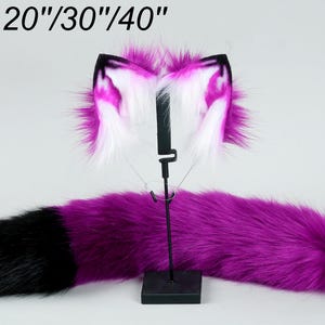 Purple fox tail and ear set faux fur fox ear and tail cosplay wolf tail and wolf ear petplay cat tail and ears kitten ears tail halloween