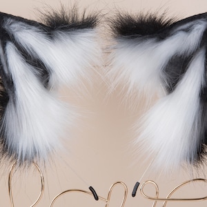 faux fur cat ear cosplay ear neko ear fox ear wolf ear headband kitten ear petplay ear kitten play ear animal ear kittenplay ear black white