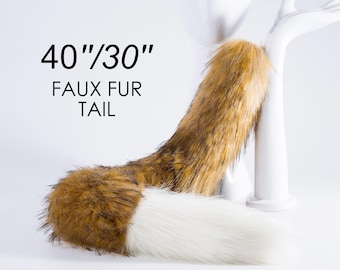 brown realistic faux fur fox tail fake fur fox tail anime cosplay wolf tail cat tail kitten tail halloween costume tail kittenplay petplay
