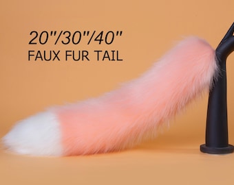 pink realistic faux fur fox tail fake fur fox tail anime cosplay wolf tail cat tail kitten tail halloween costume tail kittenplay petplay