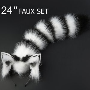 faux fur fox ear and tail set wolf ear and tail set petplay anime cosplay ear and tail cat ear and tail kitten ear headband kittenplay tail