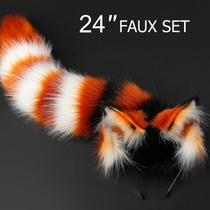 faux fur fox ear and tail set wolf ear and tail set petplay anime cosplay ear and tail cat ear and tail kitten ear headband kittenplay tail