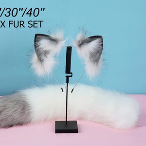 gray fox tail and ear set faux fur fox ear and tail cosplay wolf tail and wolf ear petplay cat tail and ears kitten ears tail halloween