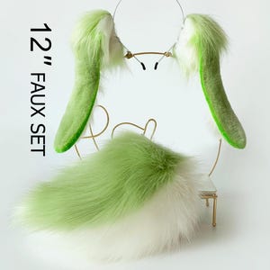 Green lop bunny ear and tail set rabbit ear and tail set bunny ears tail cosplay anime ears bunny ear headband rabbit ear petplay halloween