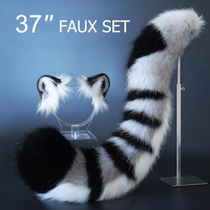 Realistic faux fur tiger ear and tail set  gray black tiger ear headband anime cosplay tiger kemonomimi  tiger cosplay costume tiger therian