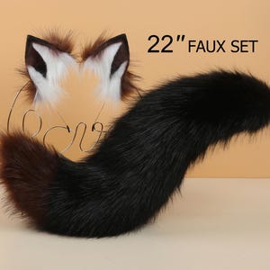 black coffee fox tail and ear realistic faux fur wolf tail and ear kitten ear and tail set curved cat tail and ear anime cosplay petplay