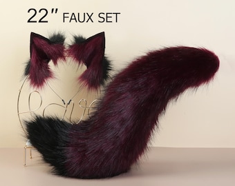 Fox tail and ear realistic faux fur wolf tail and ear kitten ear and tail curved cat tail and ear anime cosplay fox kemonomimi wolf therian