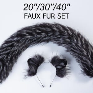fox tail and ear set faux fur fox ear and tail cosplay wolf tail and wolf ear petplay cat tail and ears kitten ears tail halloween gift