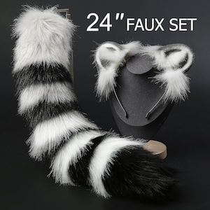 faux fur raccoon ear and tail set tiger ear and tail set petplay ear and tail raccoon cosplay Procyonidae ear and tail cosplay animal ear