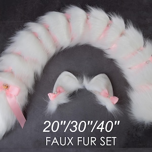 White fox tail and ear set faux fur fox ear and tail cosplay wolf tail and wolf ear petplay cat tail and ears kitten ears tail halloween