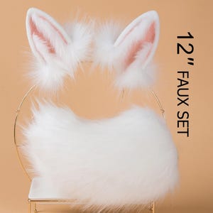 White bunny tail and ear set rabbit ear and tail set bunny ears tail cosplay anime ears bunny ear headband rabbit ear petplay halloween