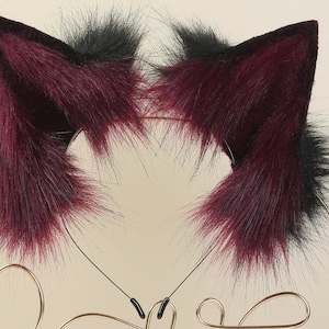 Fuchsia zwart nepbont vos oor wolf oor kat oor hoofdband kitten oor cosplay neko oor petplay oor kittenplay oor anime cosplay oor dier oor