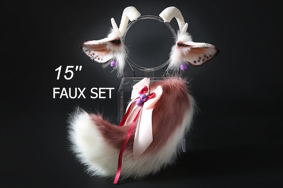 Faux Fur Sheep Tail and Ear Set Anime Cosplay Goat Ear and Tail