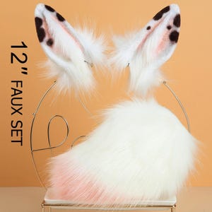pink white bunny tail and ear set rabbit ear and tail set bunny ears tail cosplay anime ears bunny ear headband rabbit ear petplay halloween