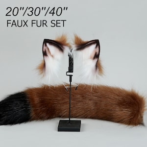 coffee black fox tail and ear set faux fur fox ear and tail cosplay wolf tail and wolf ear petplay cat tail and ears kitten ears tail