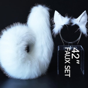 Juego de cola y orejas de cachorro de piel sintética blanca, cola y orejas de perro shiba inu realistas, cosplay de anime, perro pastor kemonomimi, cachorro, orejas de perro de juego, therian