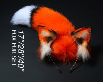 Red fox tail and ear set fox ear and tail cosplay wolf tail and ear cat tail cat ear anime cosplay kitten earsand tail kittenplay Halloween