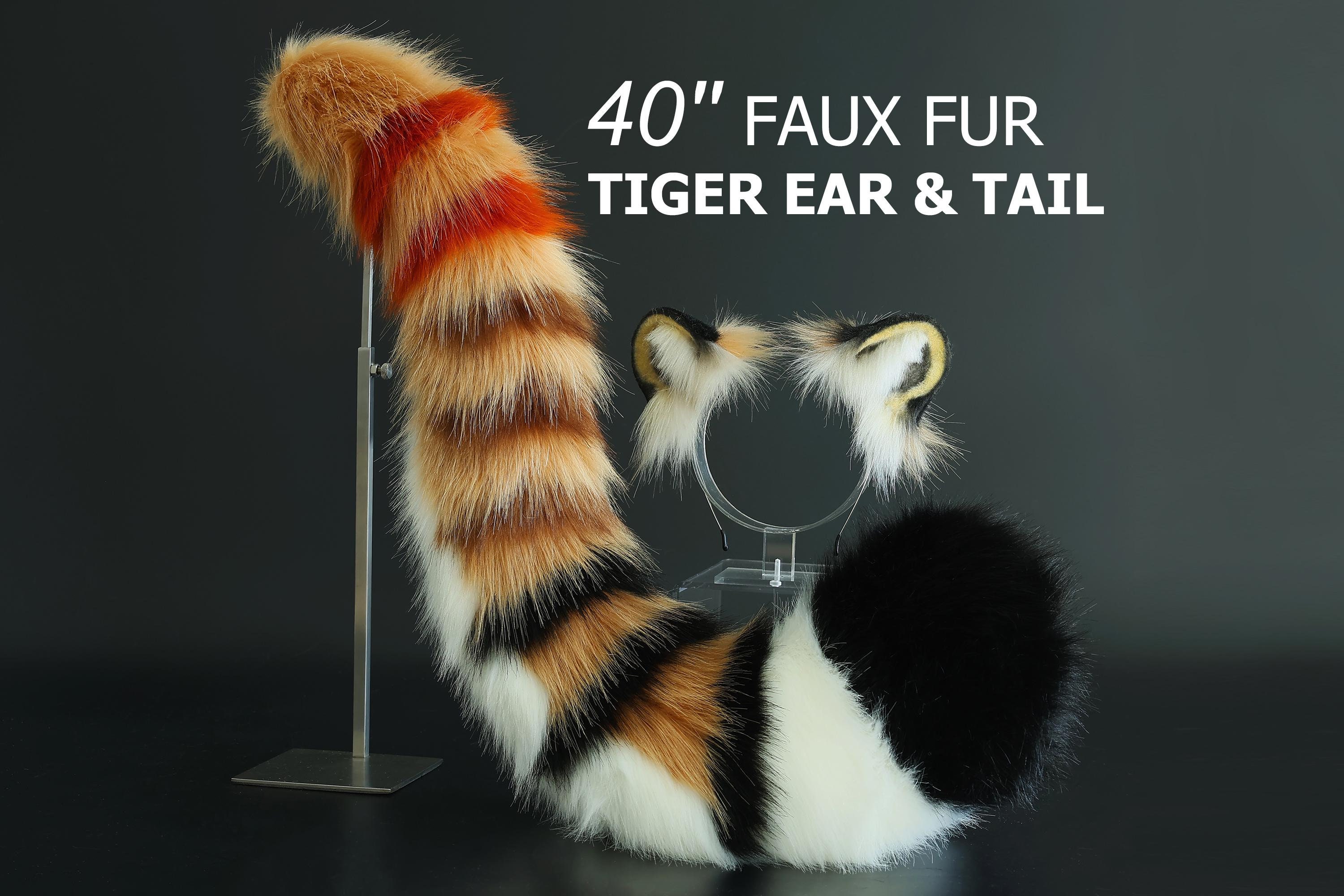 realistic faux fur golden tiger ear and tail set tiger tail and ear anime cosplay ear and tail set petplay cosplay tail and ear kenomomimi