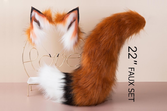 Ensemble Oreilles Et Queue De Renard En Fausse Fourrure - Cosplay Khaki - Bandeau Et Queue 50cm