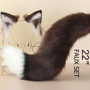 coffee black fox tail and ear realistic faux fur wolf tail and ear kitten ear and tail set curved cat tail and ear anime cosplay petplay