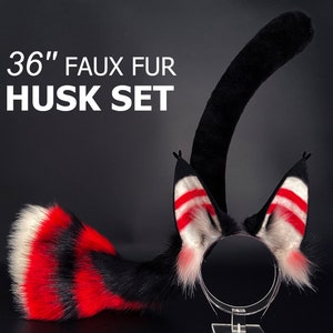 Orejas y cola de Husk de Hazbin Hotel para cosplay - Orejas de piel sintética realistas para cosplay - Orejas y cola de Husk de Hazbin Hotel para cosplay - Orejas de piel sintética