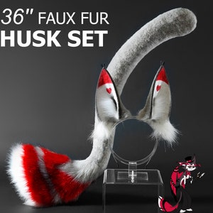 Husk Ears Husk tail Hazbin Hotel Cosplay Ears - Husk Tail Cosplay - Faux Fur Hazbin Hotel Husk Ears and Tail - Husker Ears and Tug Tail Gray
