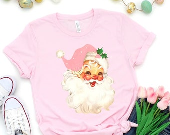 Christmas Santa Pink Bella Canvas Short Sleeve Shirt