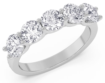 Pierścionek z 5 diamentami hodowanymi laboratoryjnie – brylant okrągły EF-VS, obrączka ze złota 14K lub platyny