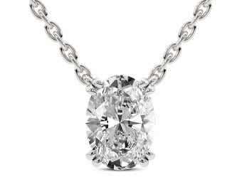 Lab Grown Diamond Solitaire Necklace – 14K White Gold Pendant, IGI Certified