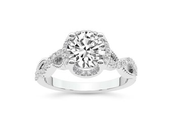 IGI Certified Lab Grown Diamond Halo Ring - 14K White Gold