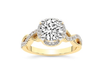 IGI Certified Lab Grown Diamond Ring - 14K Yellow Gold Halo Ring