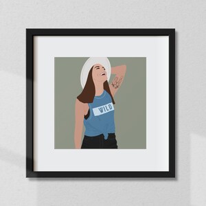 Wild Girl Drawing Mountain Square Illustration Graphic Wall Art