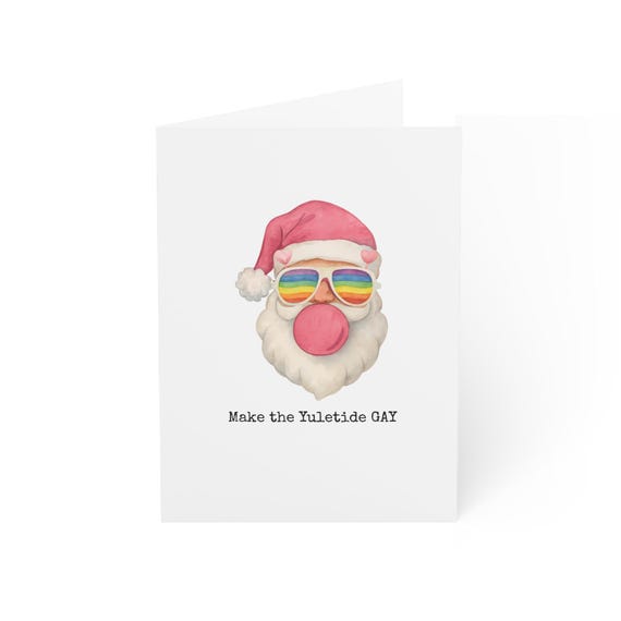 Make the Yuletide Gay Pink Santa Holiday Greeting Cards